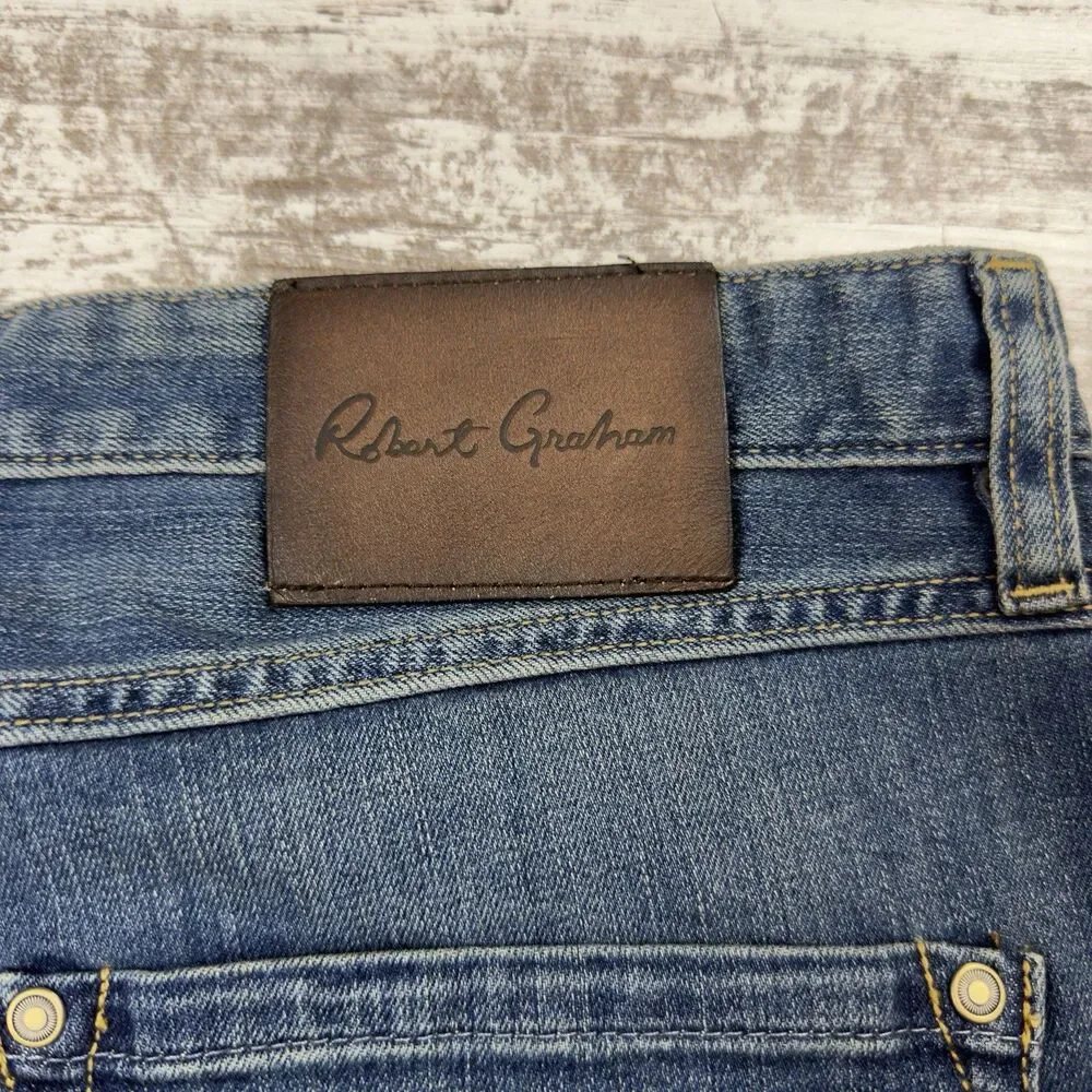 Robert Graham Classic Yates Jeans Mens 37x27 Blue Faded Straight Leg Denim